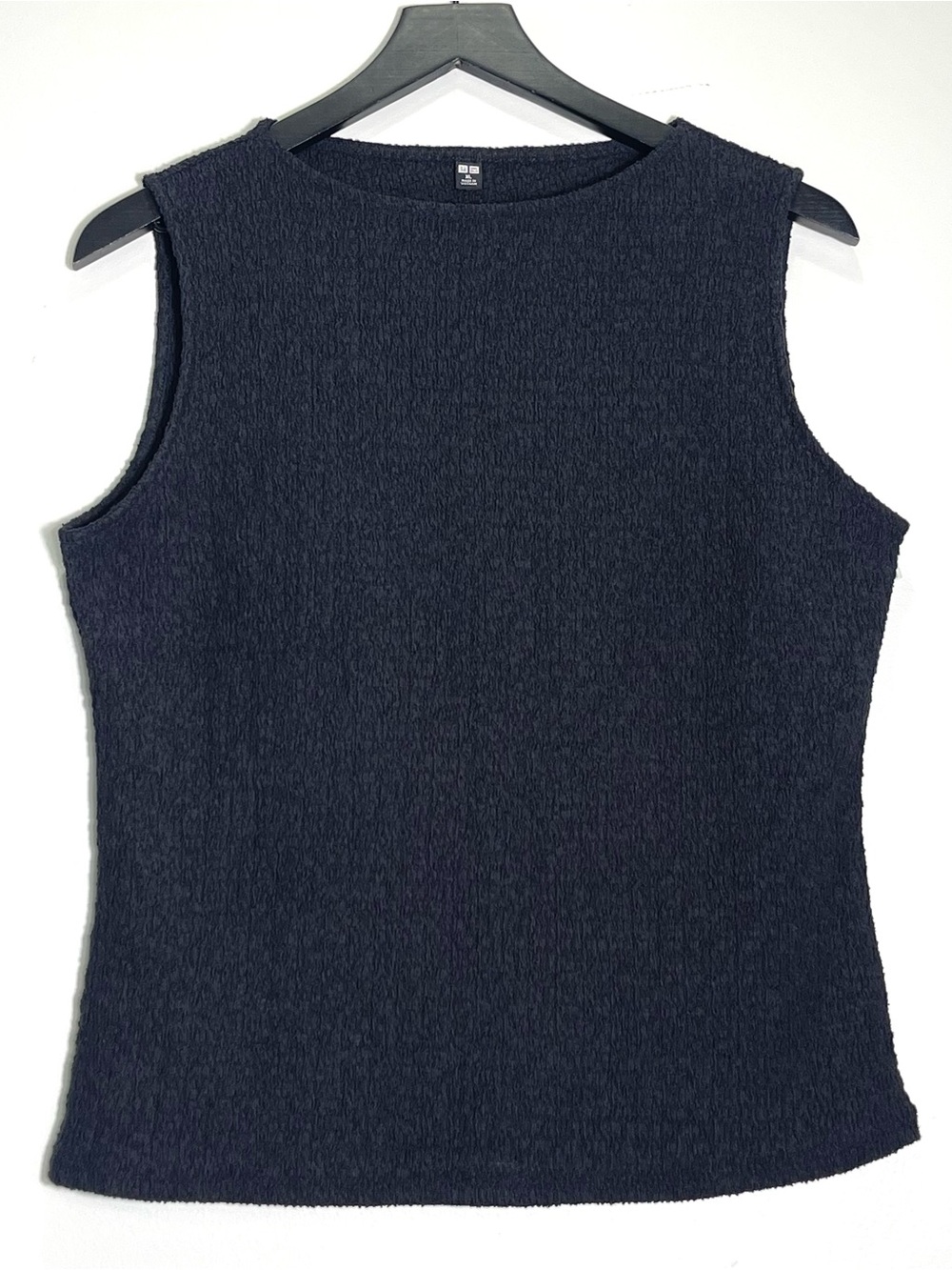 UNIQLO Women's Shirring Boat Neck Sleeveless Black Tank Top Stretch Size XL